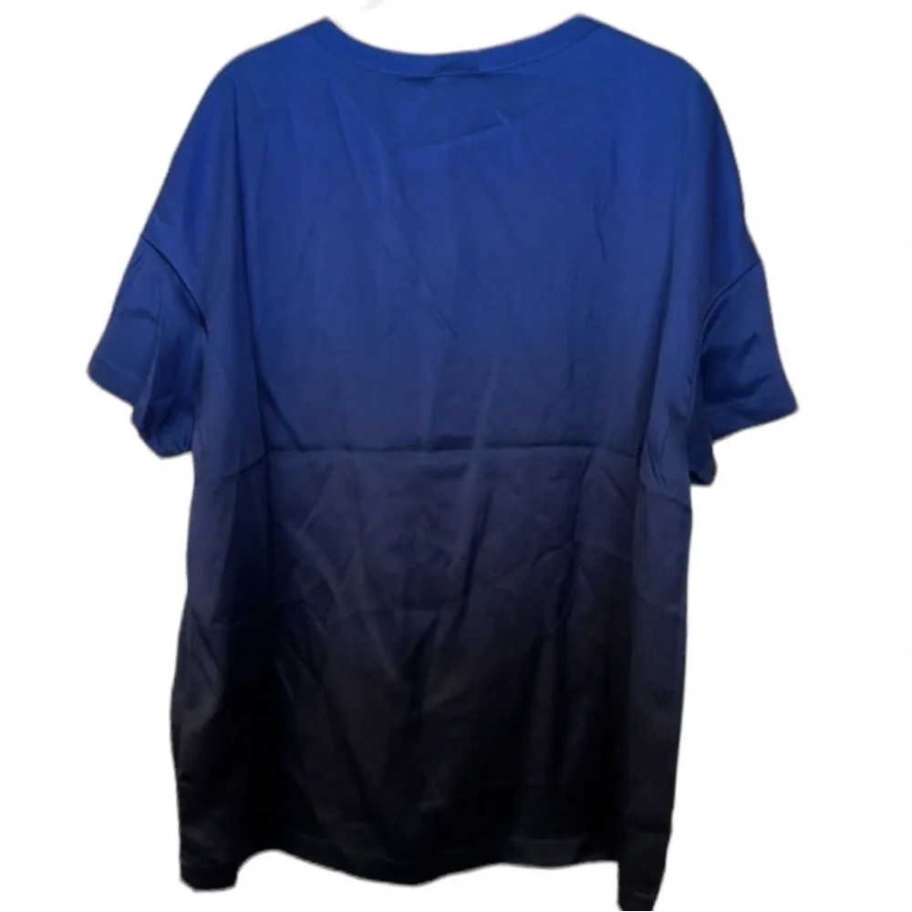 Badgley Mischka Silk Blue Ombré Short Sleeve Top Size S